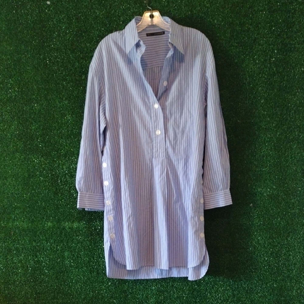 SFERRA Light Blue & White Striped Button-Down Tunic Shirt